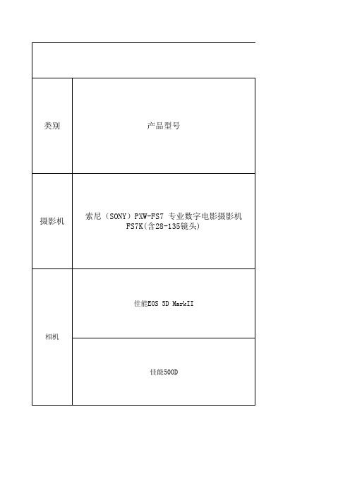 拍摄设备清单