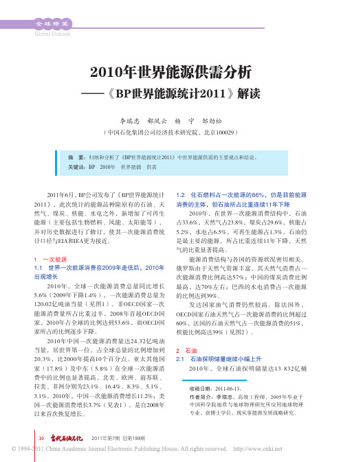 2010年世界能源供需分析_BP世界能源统计2011_解读