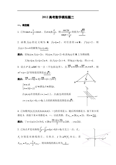 2012年江苏高考数学信息卷二(南师大数学之友版)word版