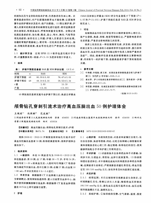 颅骨钻孔穿刺引流术治疗高血压脑出血50例护理体会