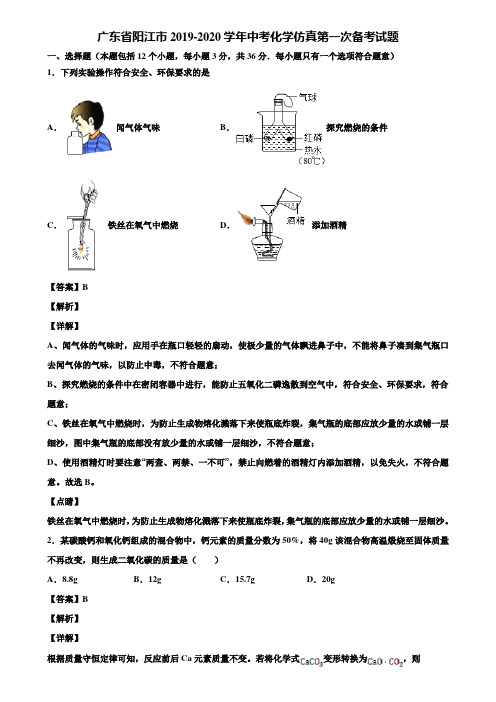 广东省阳江市2019-2020学年中考化学仿真第一次备考试题含解析