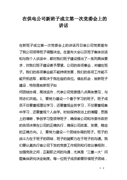 在供电公司新班子成立第一次党委会上的讲话