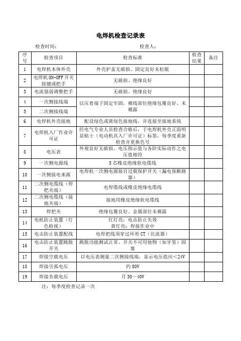 电焊机检查记录表