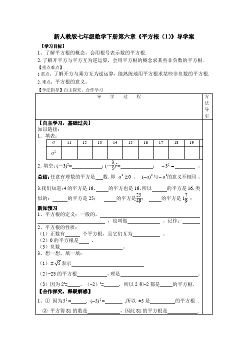 新人教版七年级数学下册第六章《平方根(1)》导学案