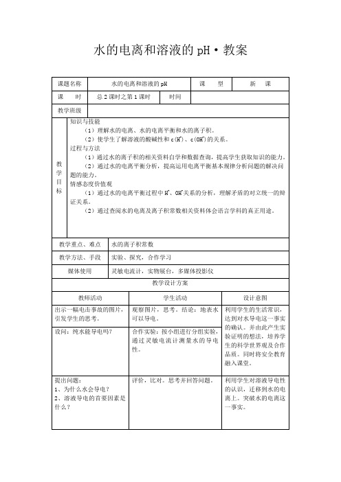 水的电离和溶液的pH(高中化学优质课竞赛教案)