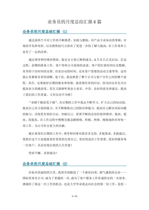 业务员的月度总结汇报6篇