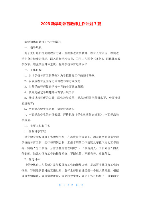 2023新学期体育教师工作计划7篇