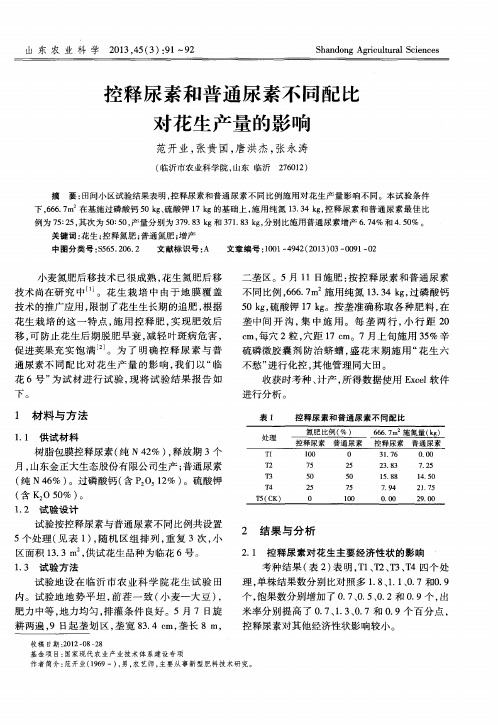 控释尿素和普通尿素不同配比对花生产量的影响