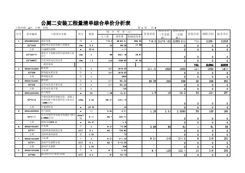 公厕二安装工程量清单综合单价分析表