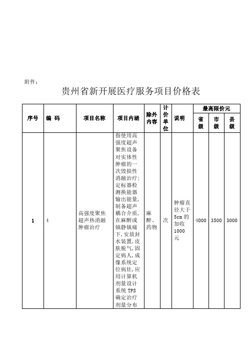 贵州省新开展医疗服务项目价格表