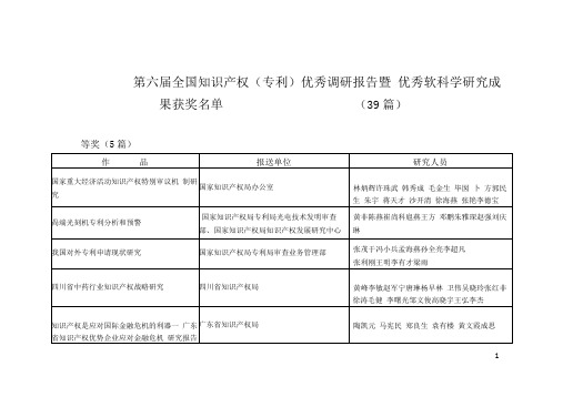 第六届全国知识产权专利优秀调研报告暨精