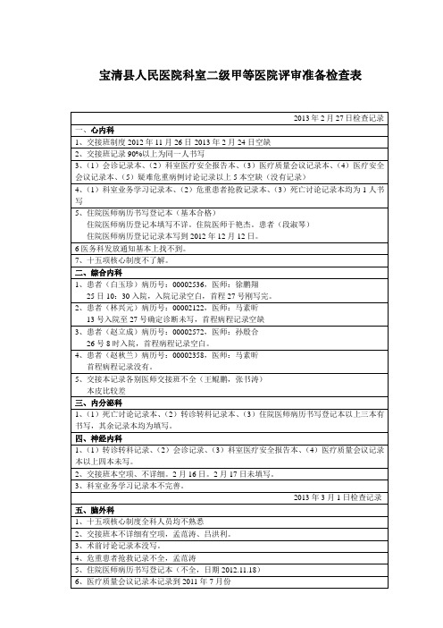 科室二级甲等医院评审准备检查表