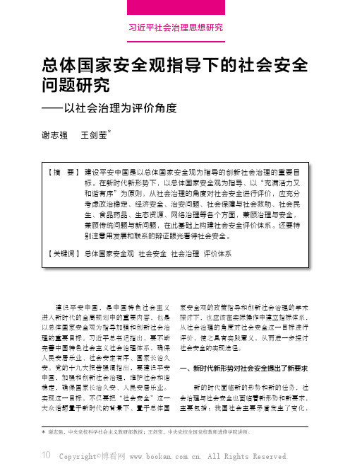 总体国家安全观指导下的社会安全问题研究——以社会治理为评价角度