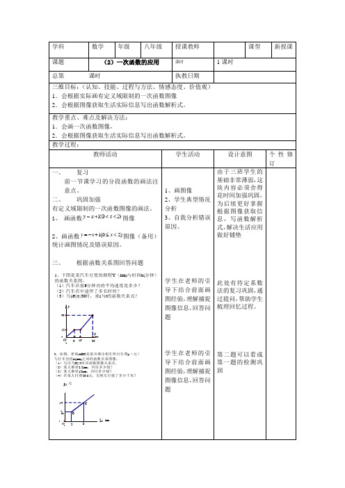 沪科版(2012)初中数学八年级上册 12.2.5 一次函数的应用 教案