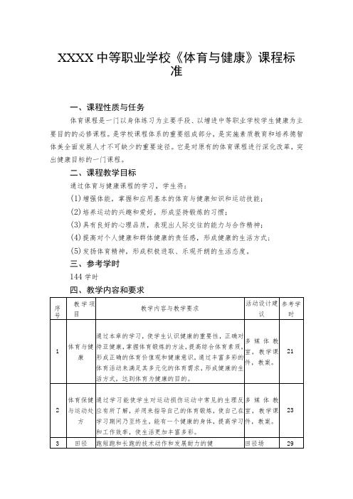 中等职业学校《体育与健康》课程标准