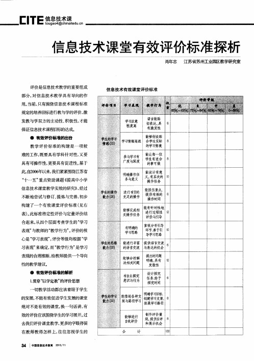 信息技术课堂有效评价标准探析