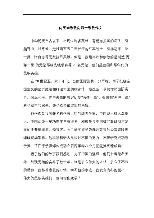 向英雄致敬向烈士致敬作文