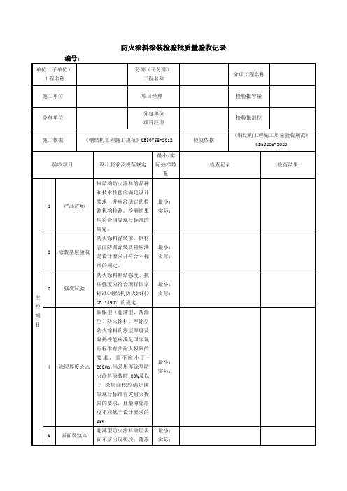 防火涂料涂装检验批质量验收记录