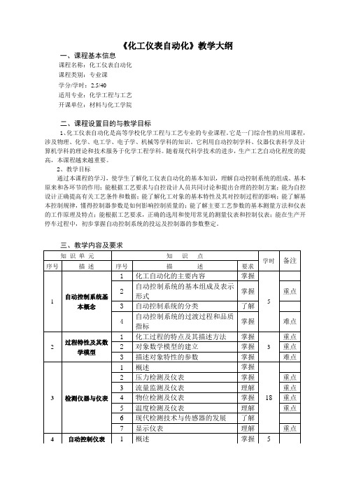 化工仪表及自动化40学时大纲lsq