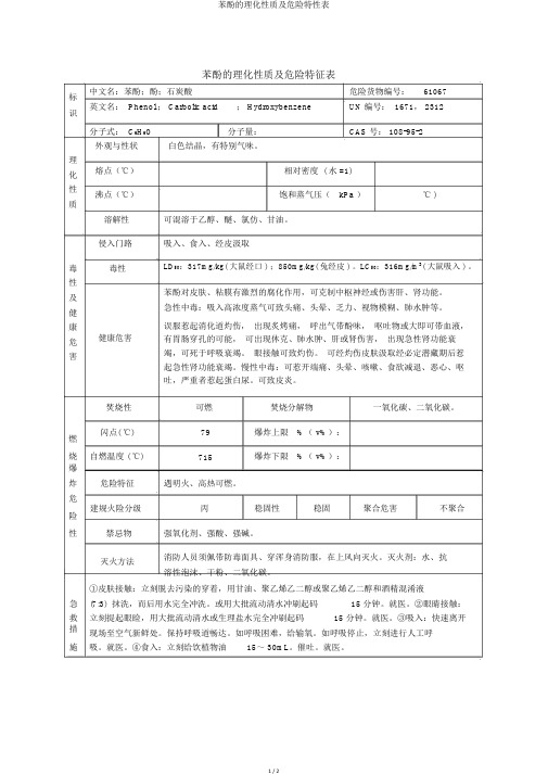 苯酚的理化性质及危险特性表