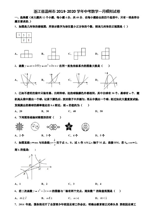 【附5套中考模拟试卷】浙江省温州市2019-2020学年中考数学一月模拟试卷含解析