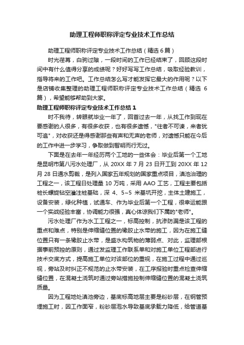 助理工程师职称评定专业技术工作总结