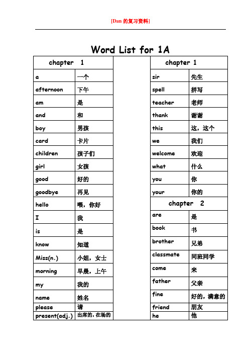 新版香港朗文WTE1A-6B全部单词汇总