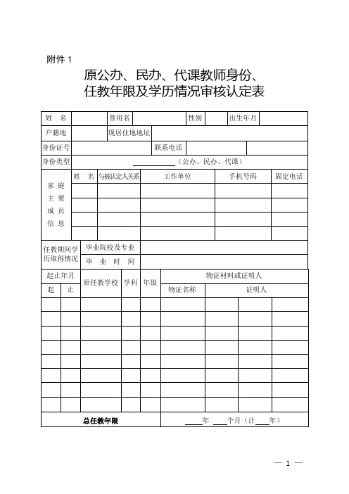 原公办民办和代课教师审核认定表