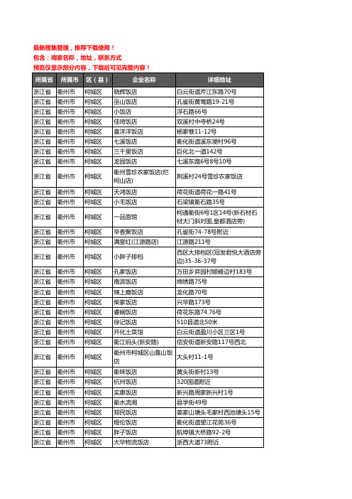 新版浙江省衢州市柯城区酒店餐饮企业公司商家户名录单联系方式地址大全552家