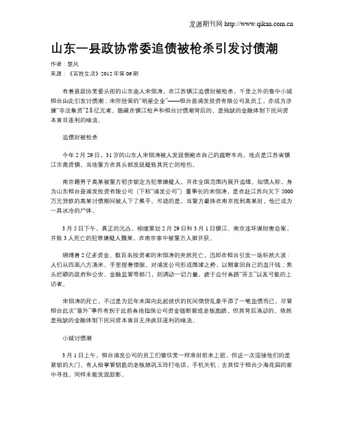 山东一县政协常委追债被枪杀引发讨债潮