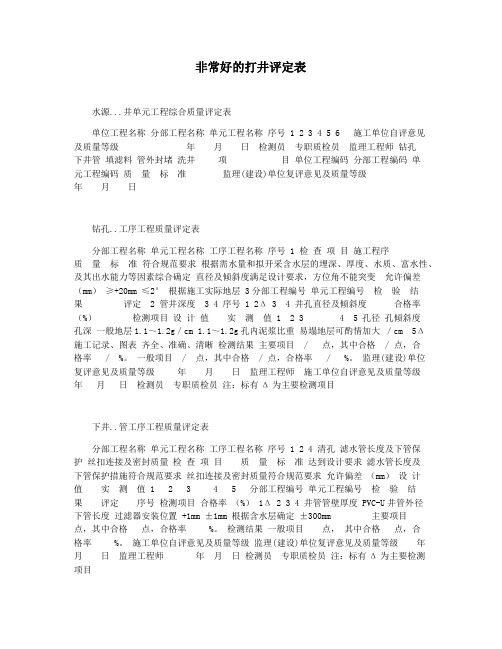 非常好的打井评定表