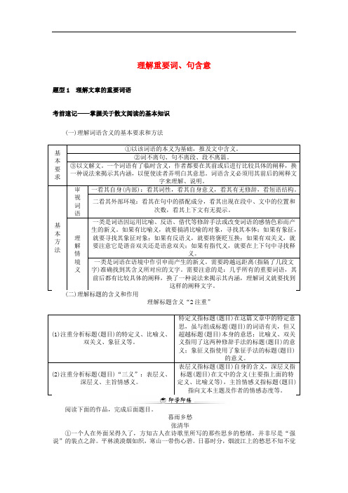 2020版高考语文二轮复习1.6.2理解重要词句含意学案