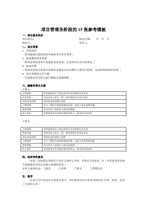 项目管理各阶段的15张参考模板