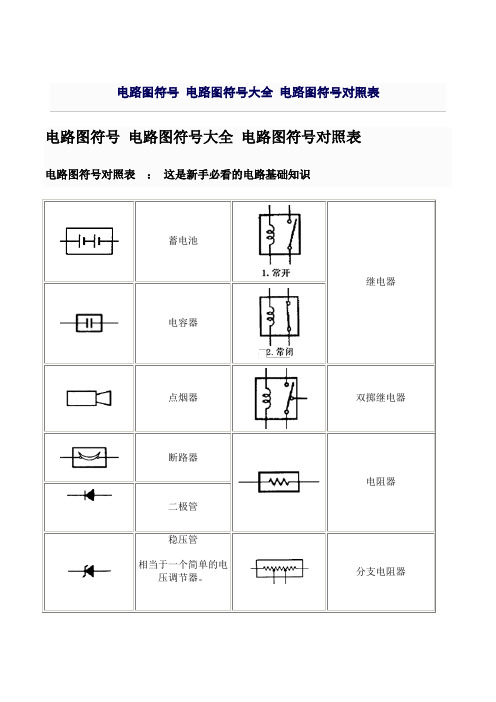 电路图符号-电路图符号大全-电路图符号对照表Word版