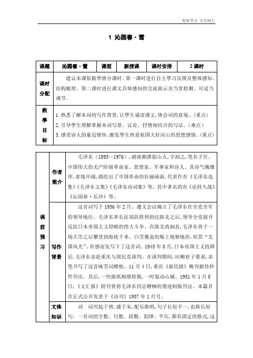 人教版(部编版)九年级初三语文上册 沁园春雪 名师教学教案 教学设计反思