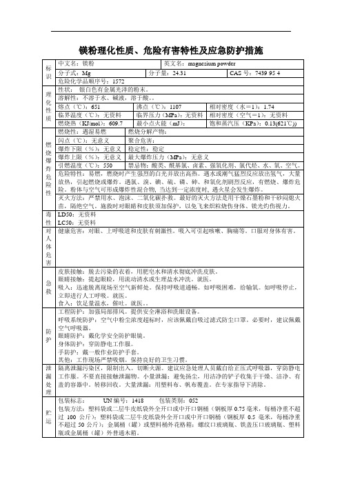 镁粉理化性质危险有害特性及应急防护措施)