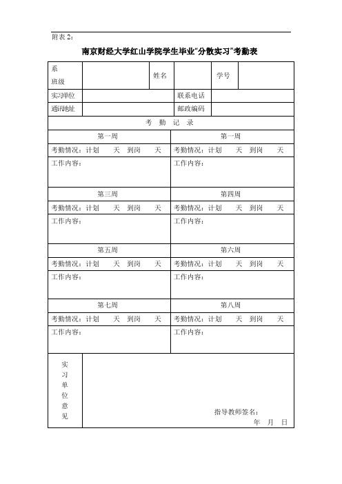 南京财经大学红山学院学生毕业“分散实习”考勤表