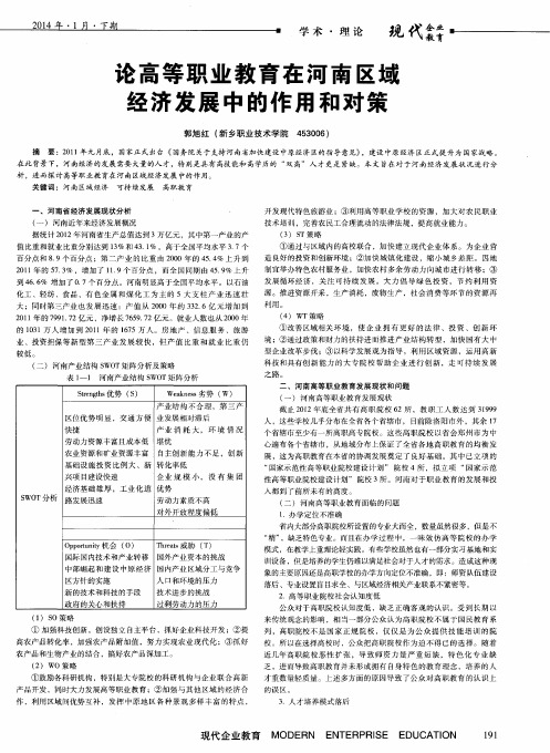 论高等职业教育在河南区域经济发展中的作用和对策