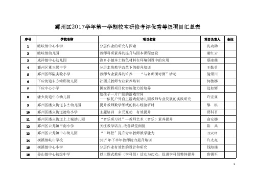 鄞州区2017学年第一学期校本研修考评优秀等级项目汇总表(最新整理)