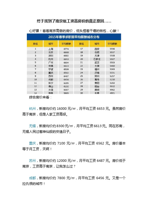 终于找到了南京低工资高房价的真正原因……