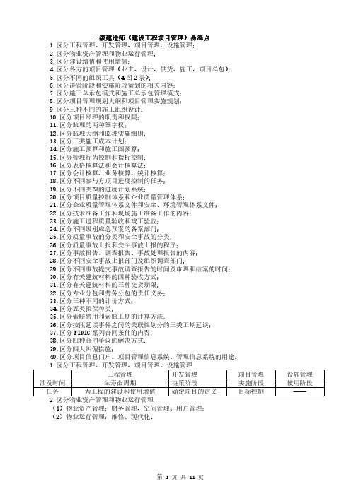 一建管理易混淆知识点