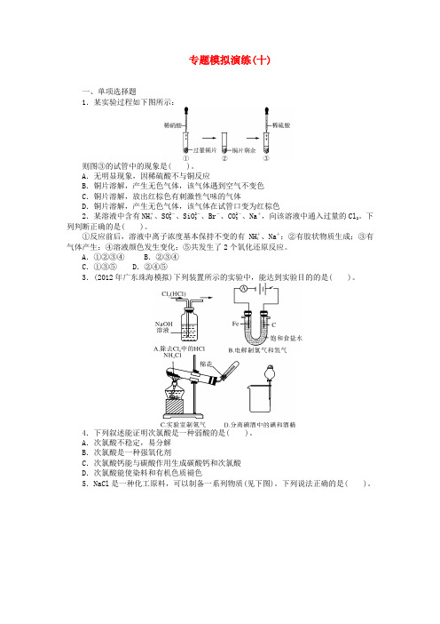 【南方新课堂】高考化学一轮复习 专题模拟演练(十)