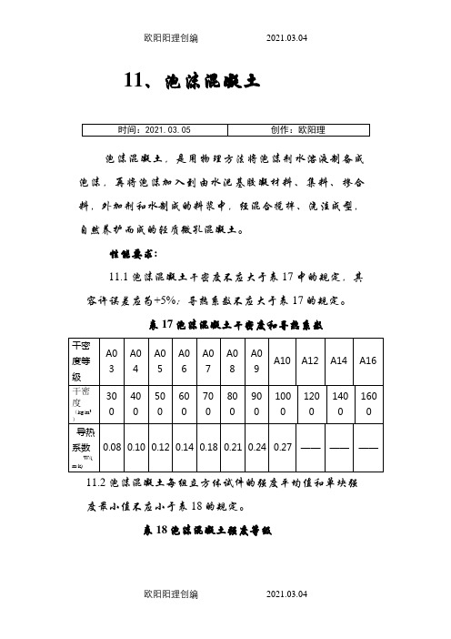 泡沫混凝土指标要求之欧阳理创编