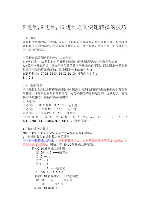 2进制,8进制,16进制之间快速转换的技巧