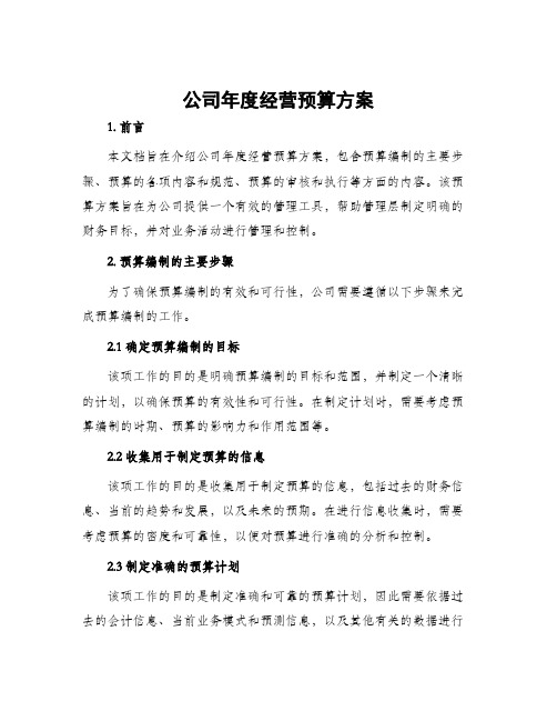 公司年度经营预算方案