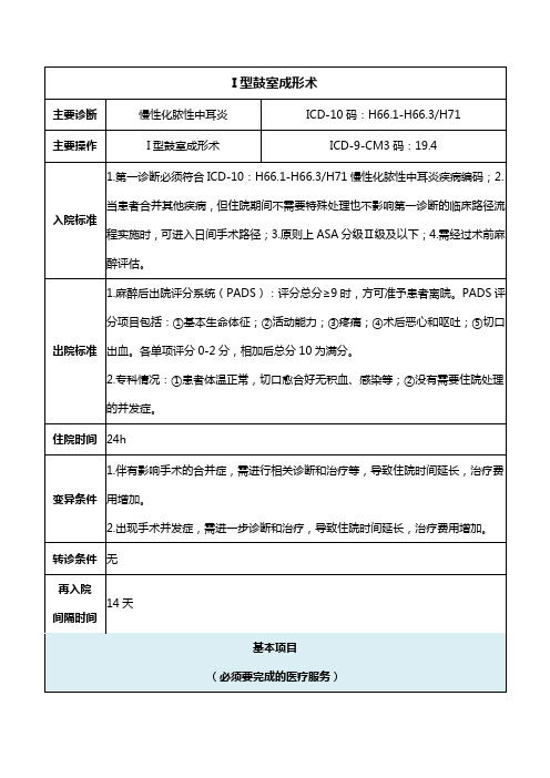 I型鼓室成形术(2020年日间手术病种手术操作规范)