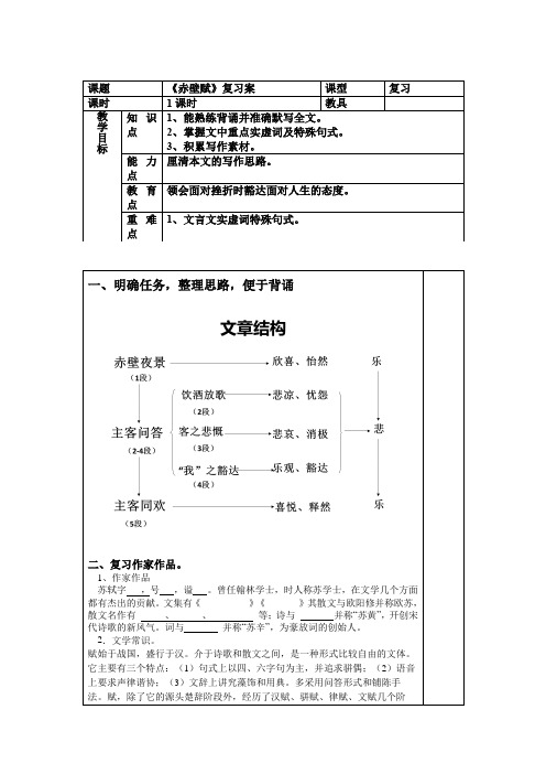 16《赤壁赋》复习学案 2021-2022学年高中语文统编版必修上册第七单元