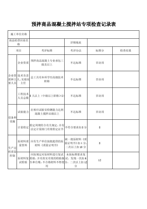 预拌商品混凝土搅拌站专项检查记录表