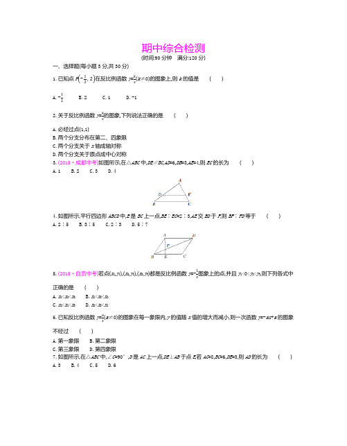 2016-2017学年人教版九年级数学下期中综合检测试卷含答案.docx