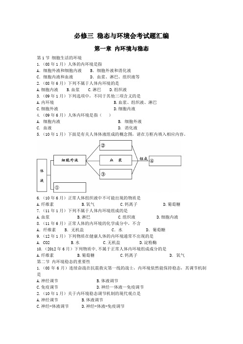 必修三+稳态与环境会考试题汇编